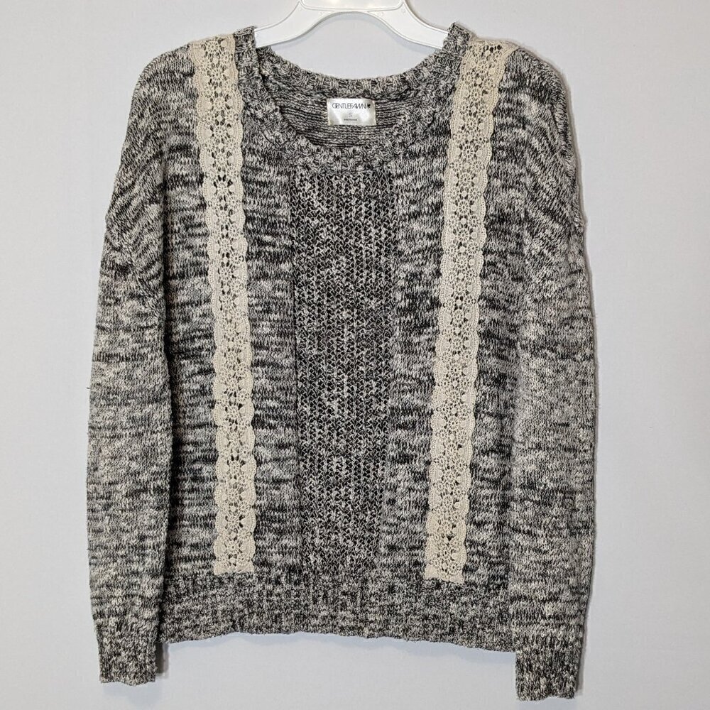 Women's GENTLE FAWN Brown/Beige Variegated Pullover Sweater w Lace; Size S